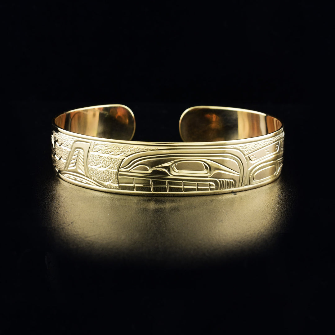14K Gold 1/2" Orca Bracelet hand-carved by Kwakwaka'wakw artist Charles Harper.