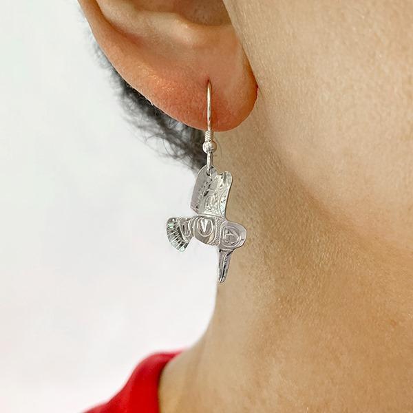 Silver Hummingbird Flight Earrings
