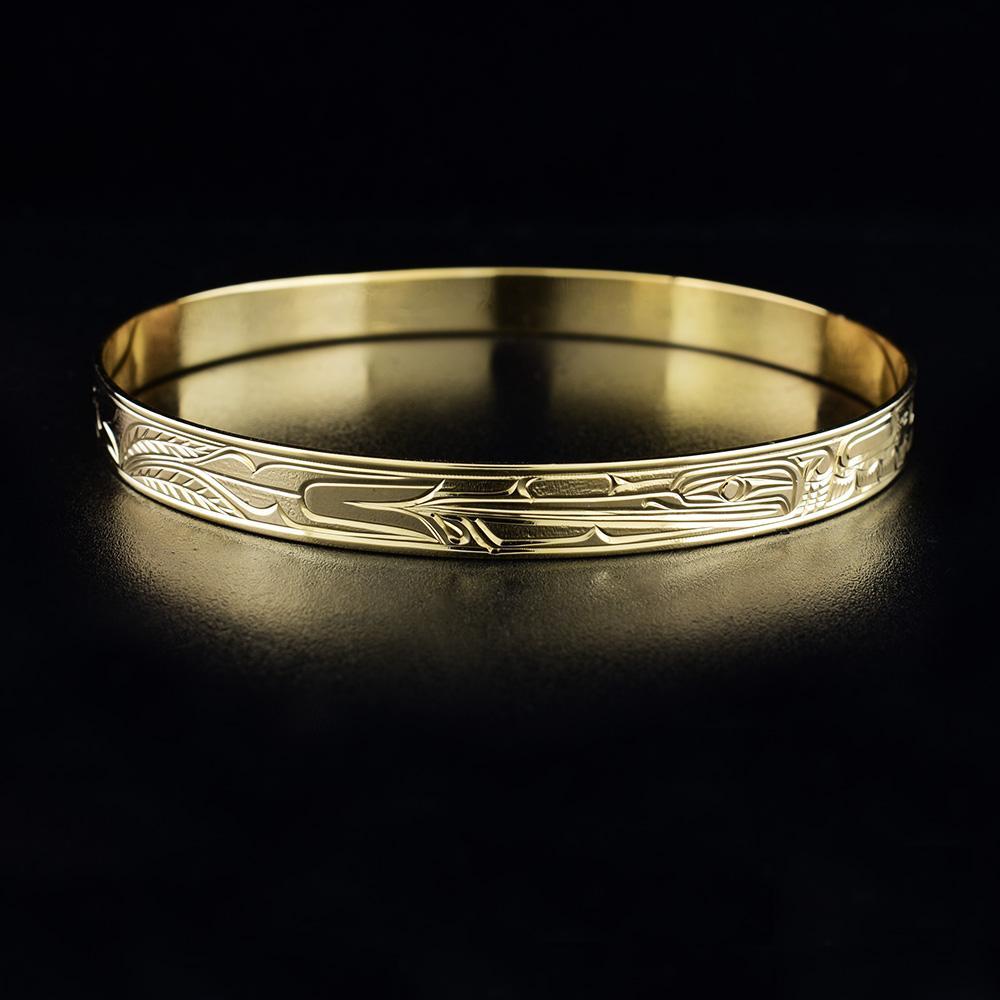 14K Gold 1/4" Hummingbird Bangle