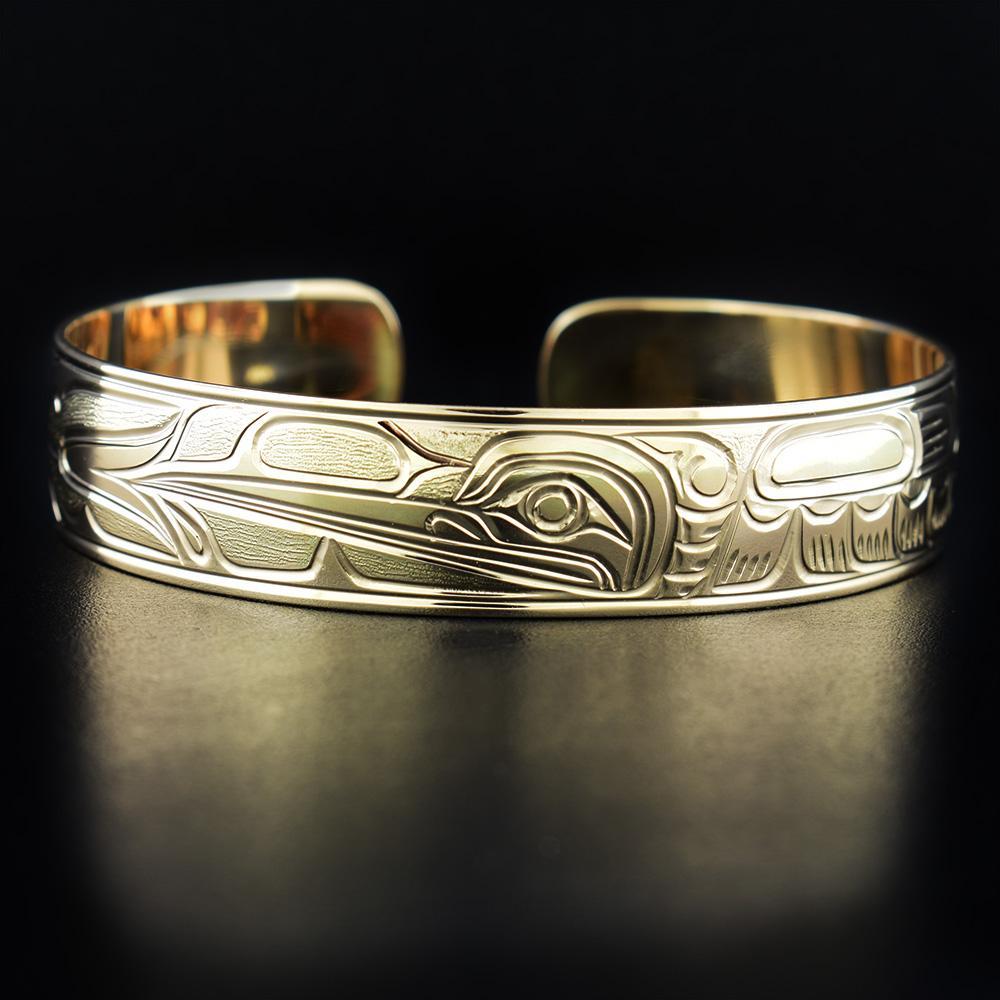 1/2" 14K Gold Hummingbird Cuff Bracelet
