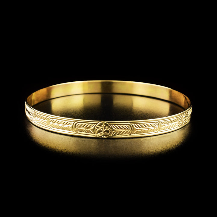 14K Gold 1/4" Wolf and Moon Bangle - Artina's Jewellery