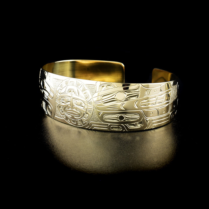 14K Gold 3/4" Wolf, Sun, and Raven Bracelet - Artina's Jewellery