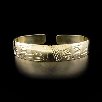 14K Gold 1/2" Four Eagle Bracelet by Harold Alfred. The design depicts the heads of four eagles facing the right.