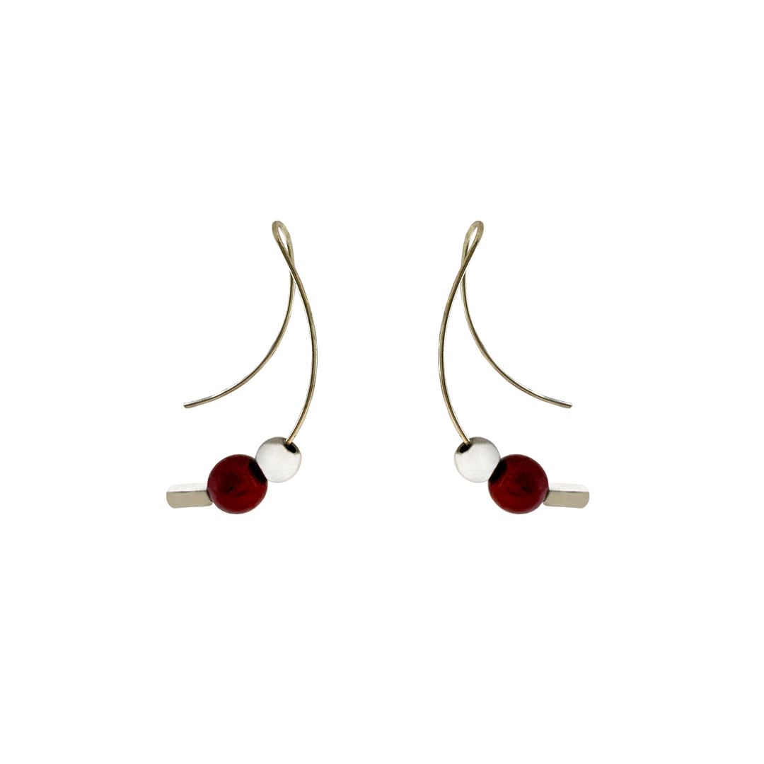 Red and Silver Bead Stacker Earrings