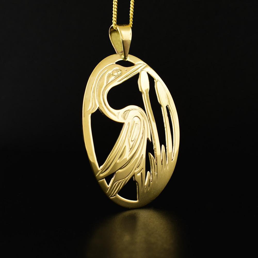 Oval Gold Heron Pendant