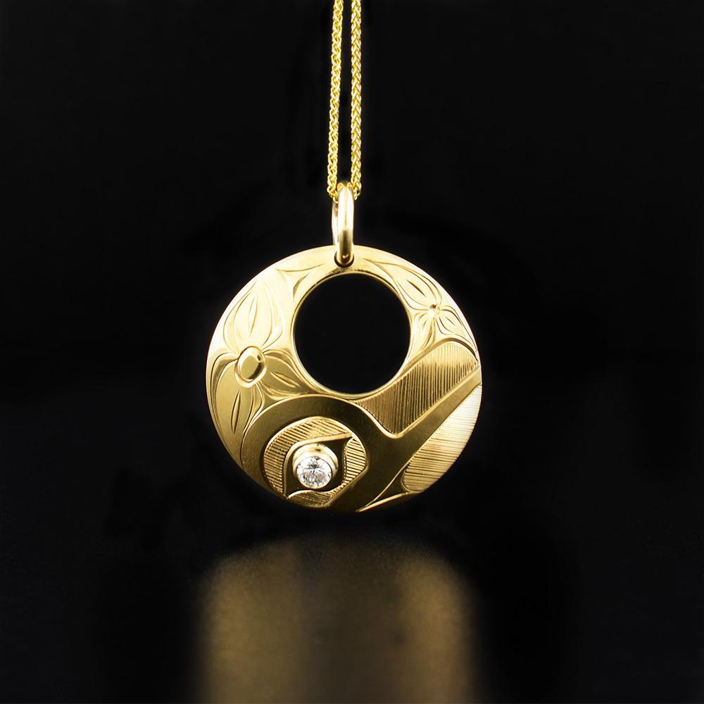 Gold Hummingbird Pendant With Canadian Diamond