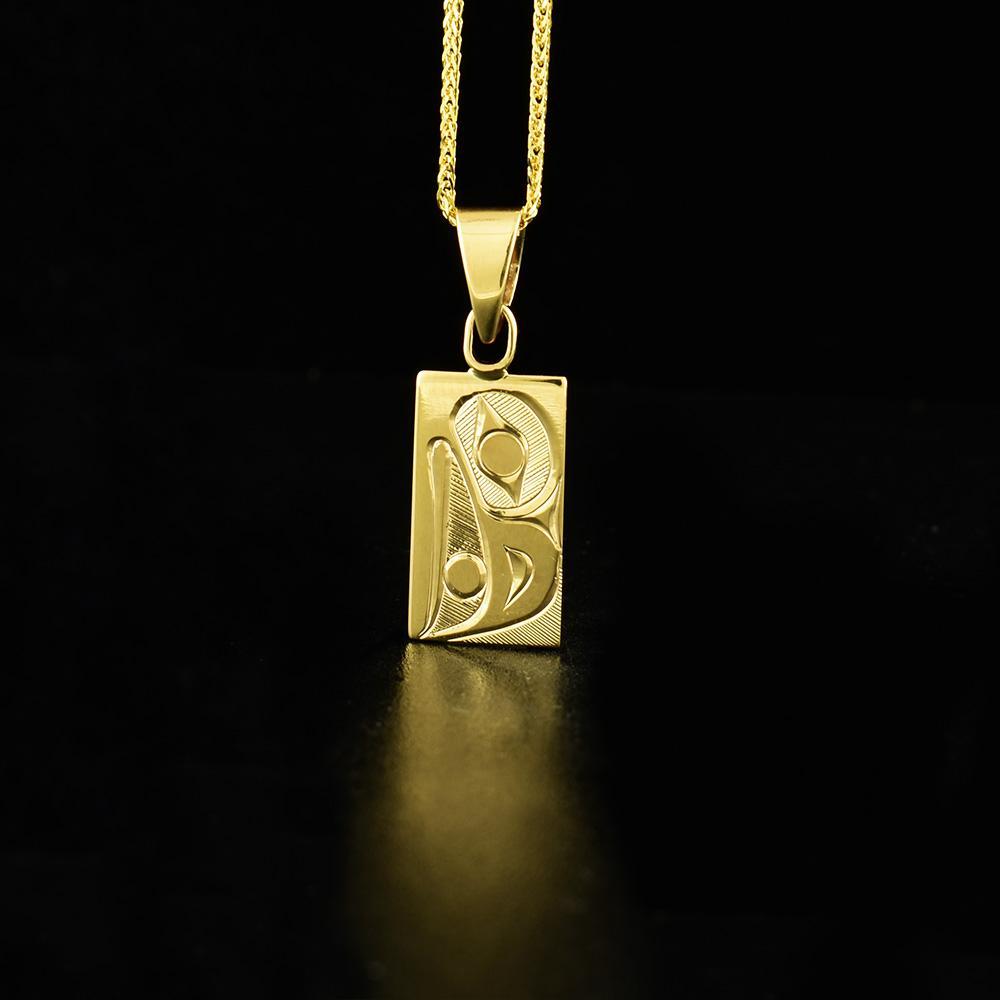 14K Gold Rectangular Raven Pendant