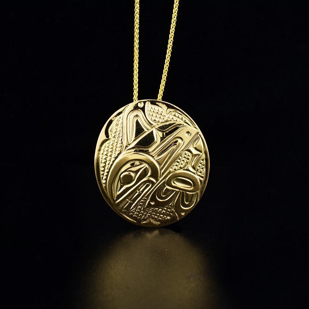 14K Gold Oval Orca Pendant