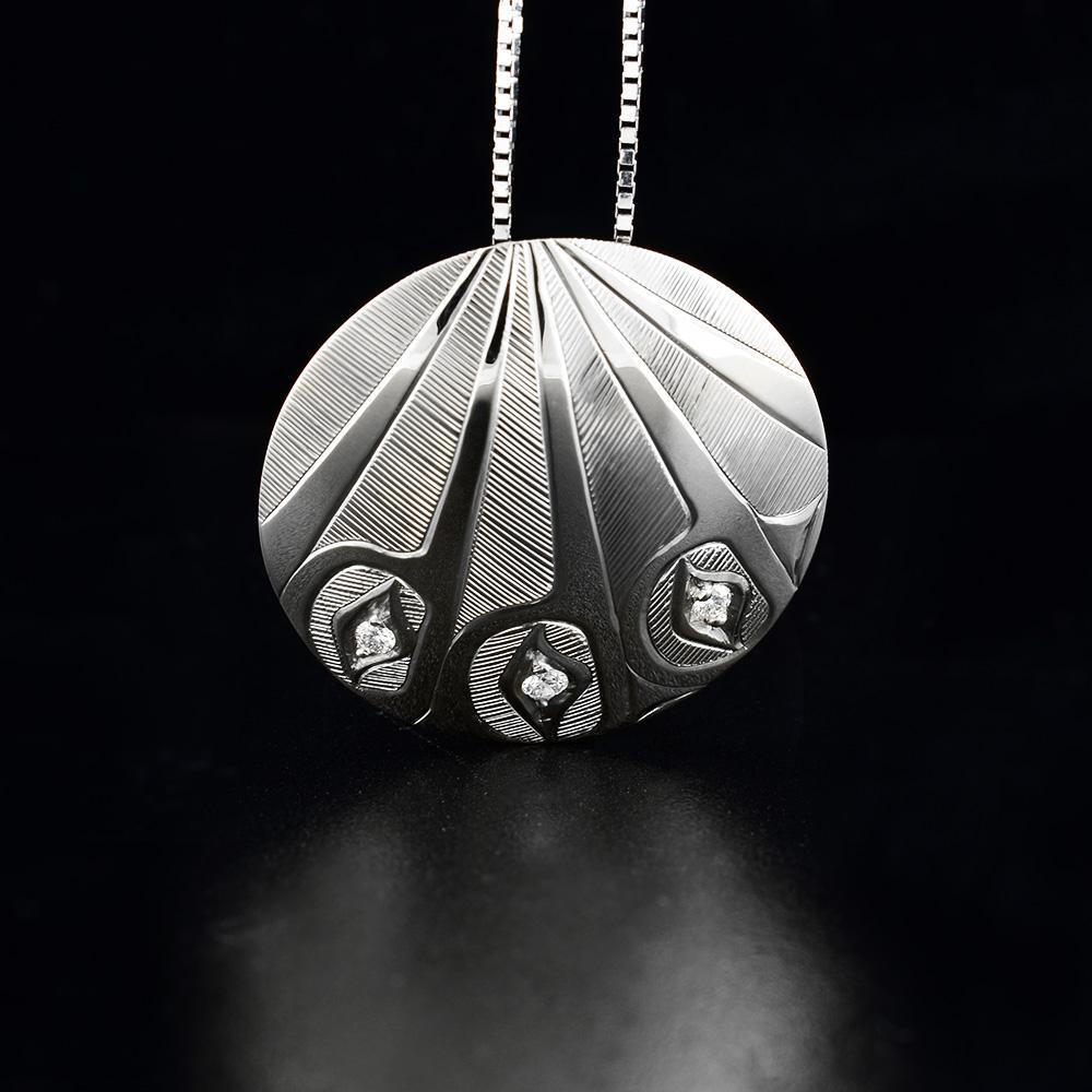 14K White Gold Three Hummingbirds Pendant with Diamonds