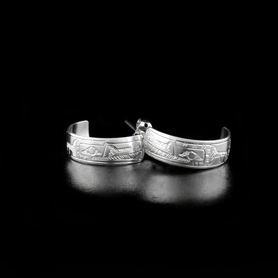 Sterling Silver 1/4" Raven Hoop Earrings - Artina's Jewellery