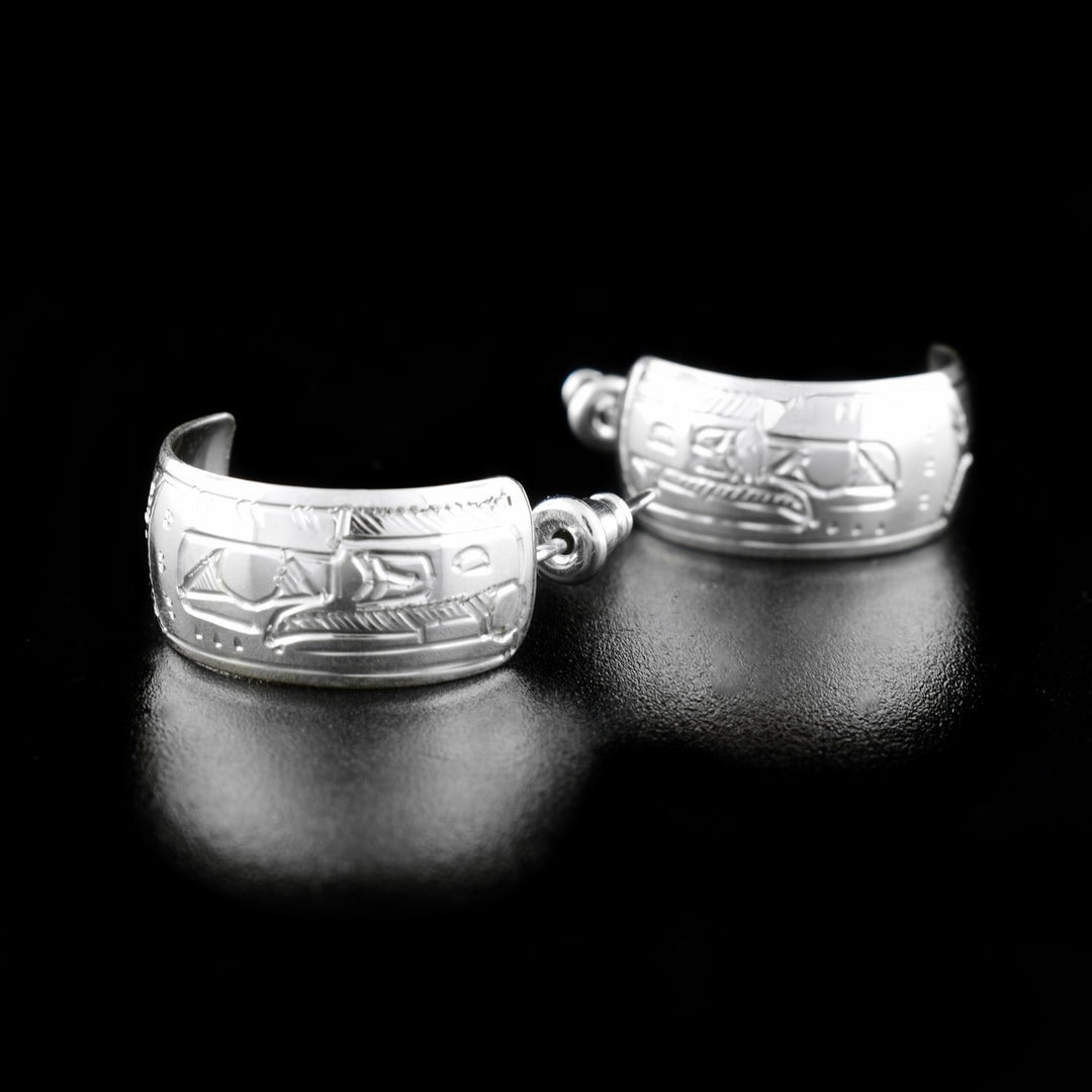 Sterling Silver 3/8" Raven Hoop Earrings - Artina's Jewellery