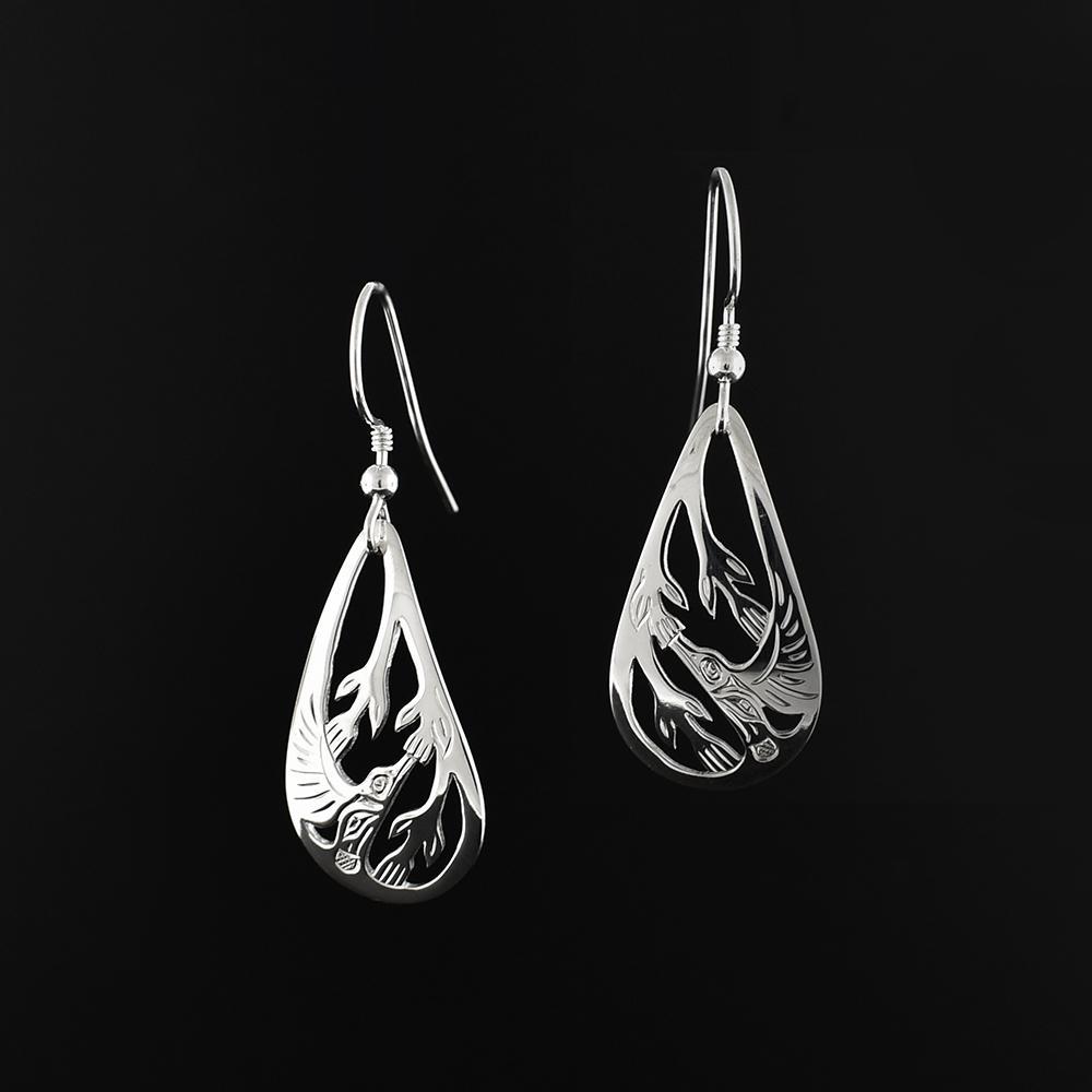Silver Teardrop Hummingbird Earrings