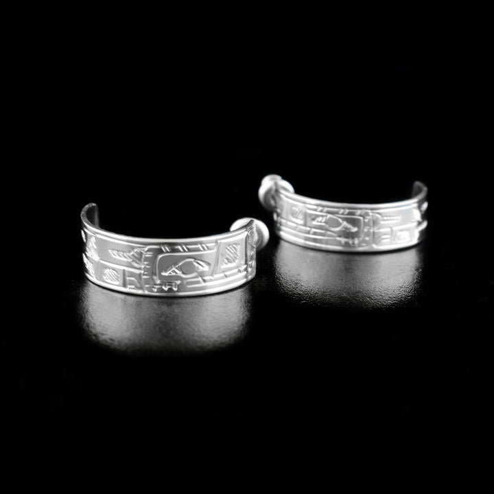 Sterling Silver 1/4" Wide Hoop Wolf Earrings - Artina's Jewellery