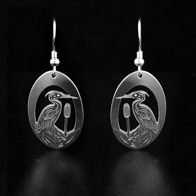 Sterling Silver Oval Heron Earrings