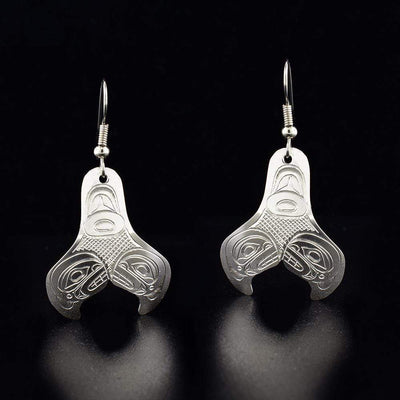 Sterling Silver Whale Tail Earrings with Orcas