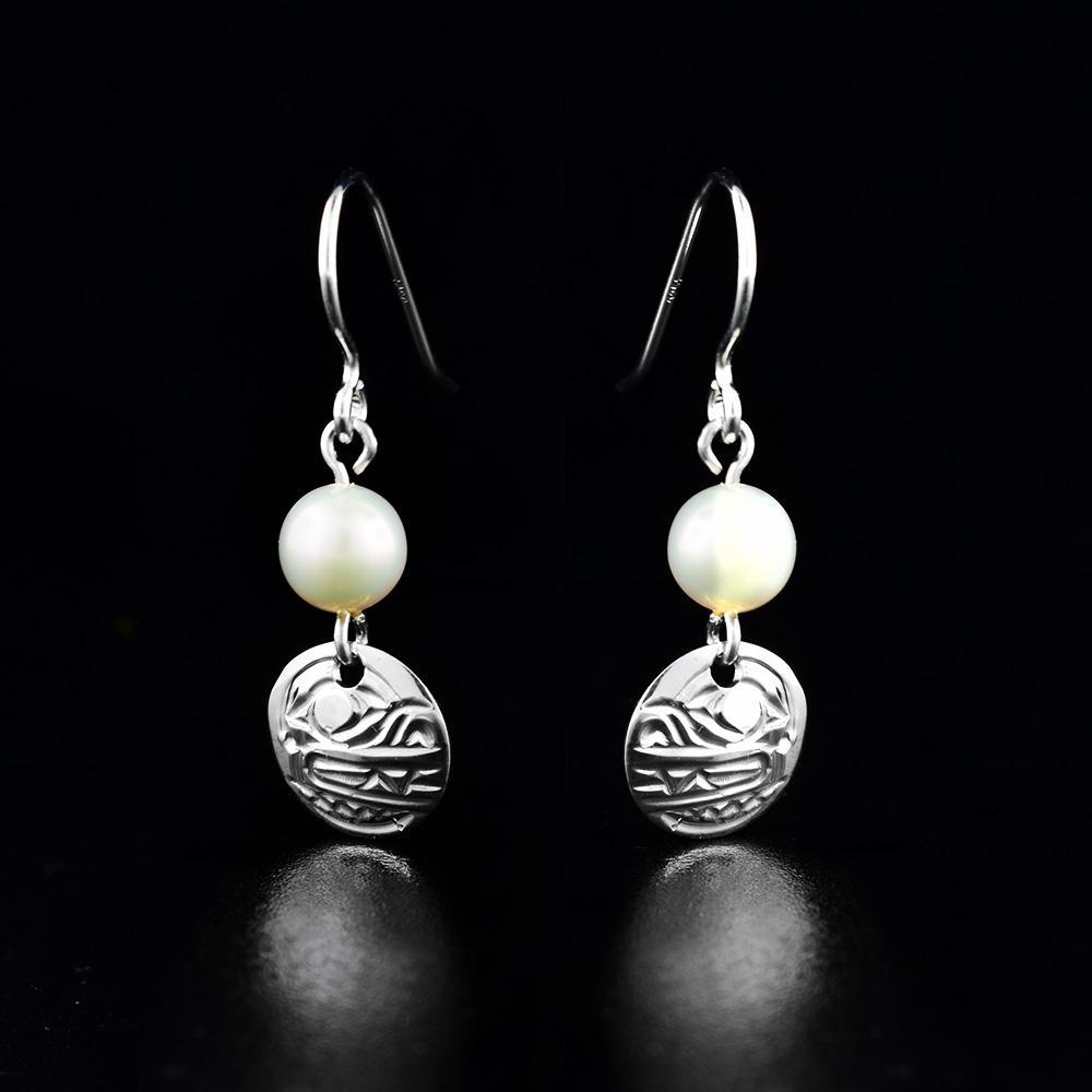 Sterling Silver Mini Round Bear Earrings with Pearls