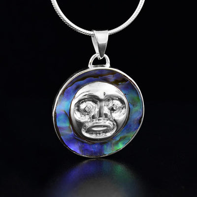 Sterling Silver Moon Pendant with Abalone and Diamonds