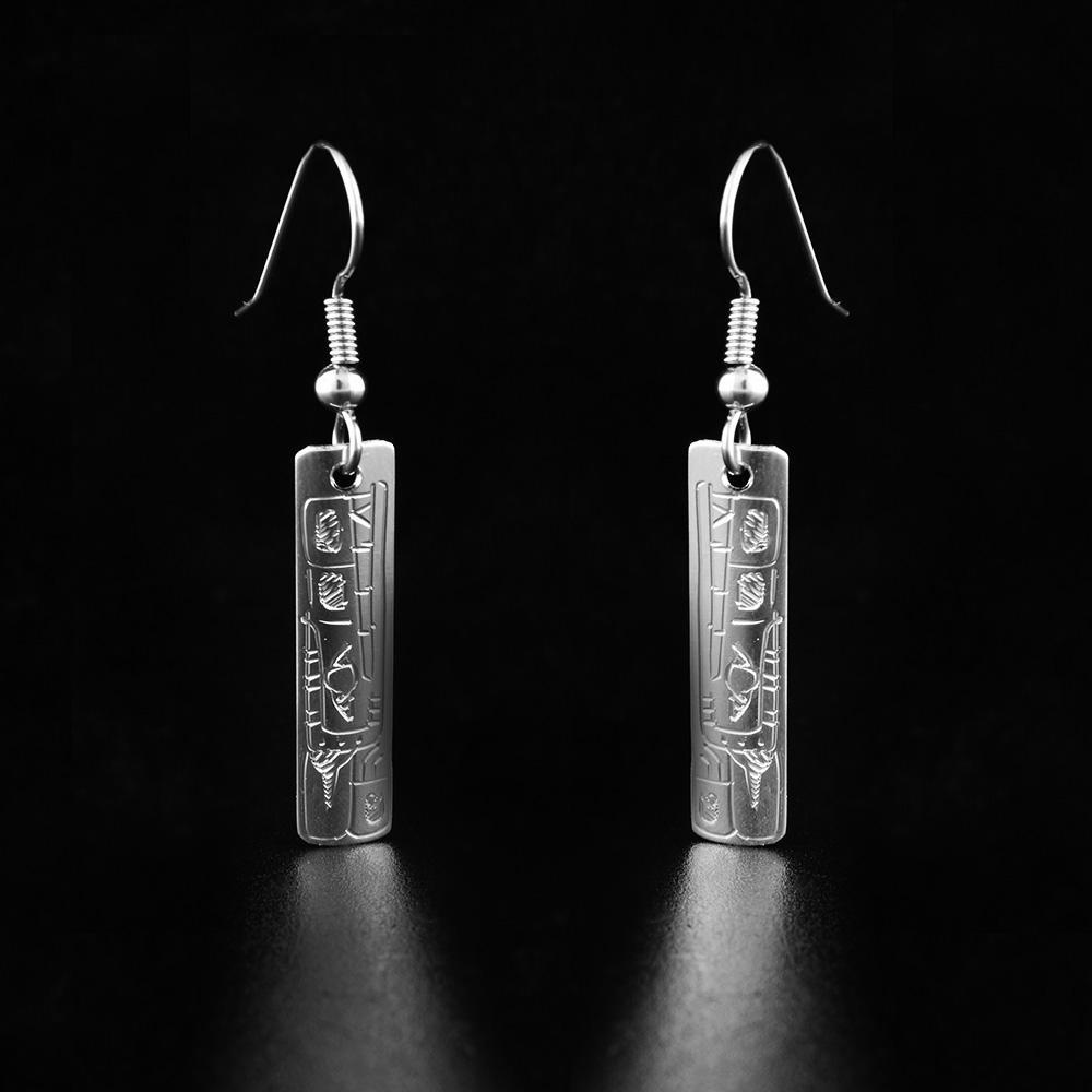 Sterling Silver Mini Rectangular Wolf Earrings