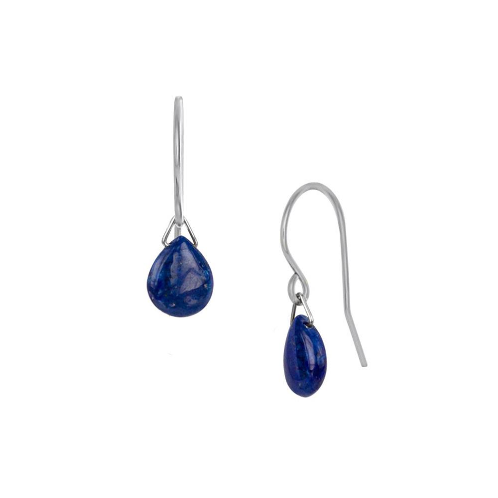 These dangling lapis lazuli earrings have large, sterling silver hooks with teardrop shaped lapis stone hangs.