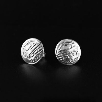 Small Round Silver Orca Studs