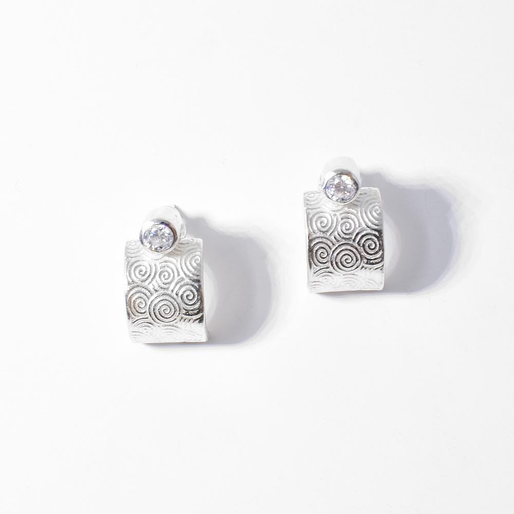 Swirl Text Half Hoop Earrings with Cubic Zirconias