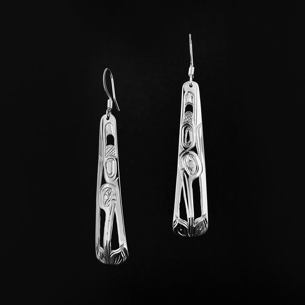 Sterling Silver Long Tapered Hummingbird Earrings
