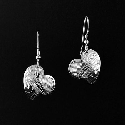 Mini Heart Silver Hummingbird Earrings