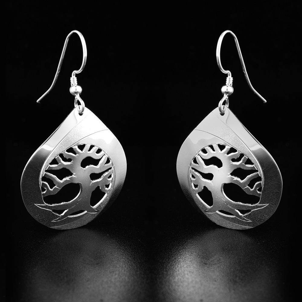 Sterling Silver Tree of Life Teardrop Earrings