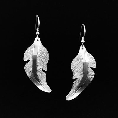 Silver Heron Feather Earrings