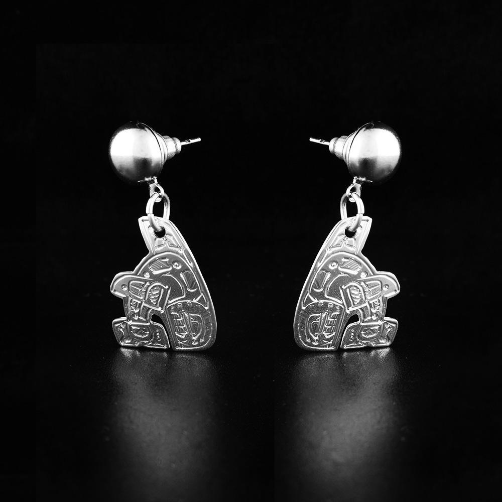 Sterling Silver Orca Drop Post Earrings