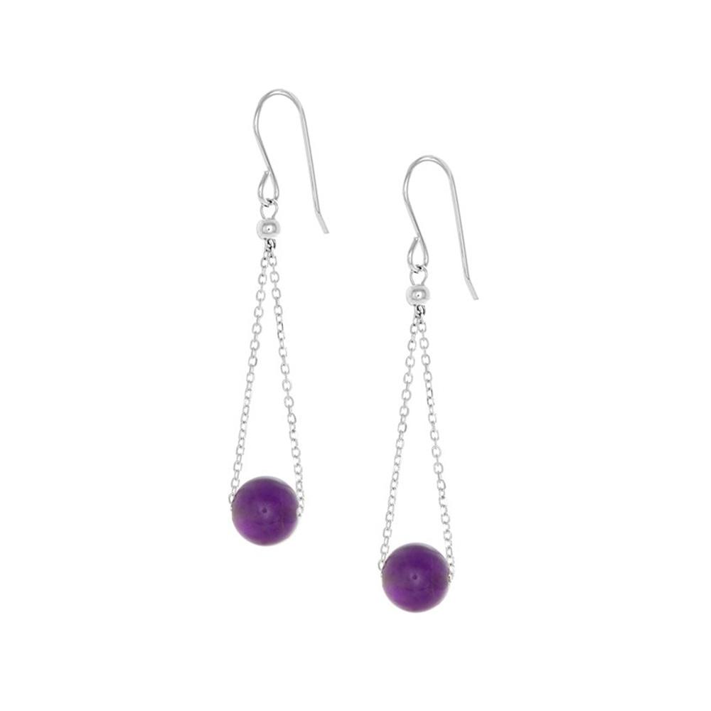 These amethyst drop earrings have gemstone beads hanging from dainty, sterling silver chains.