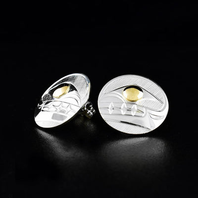 sterling silver and 14k gold orca stud earrings are hand-carved