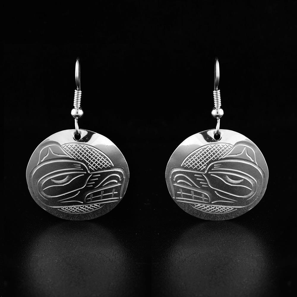 Sterling Silver Round Bear Earrings