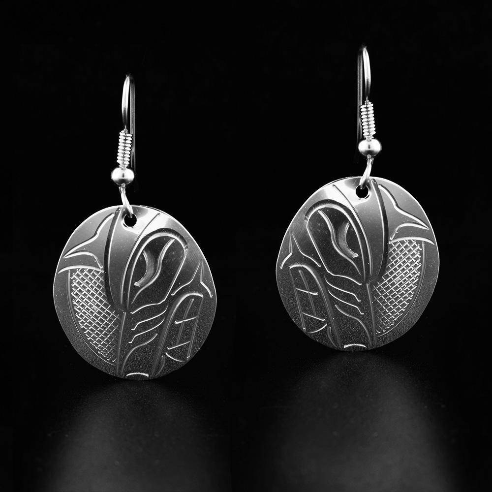 Sterling Silver Oval Wolf Earrings