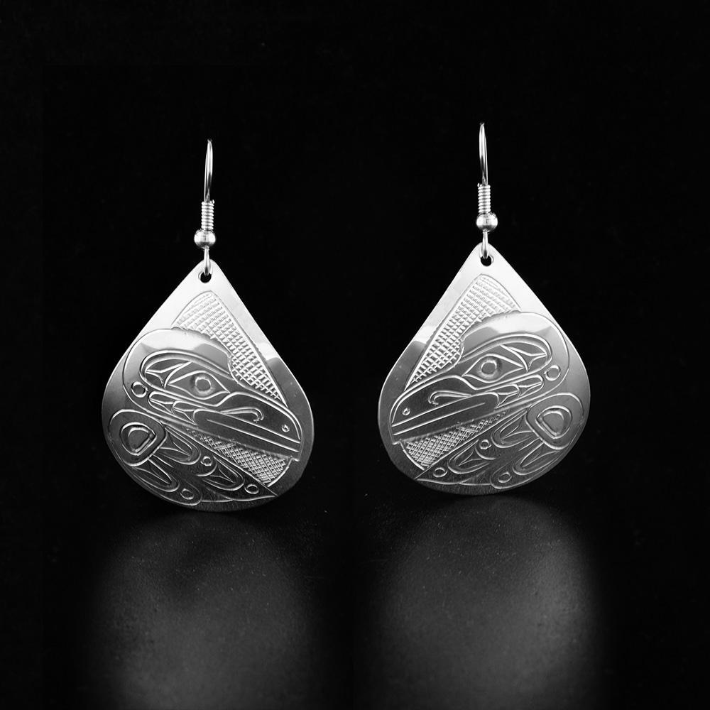 Sterling Silver Large Raven Teardrop Earrings