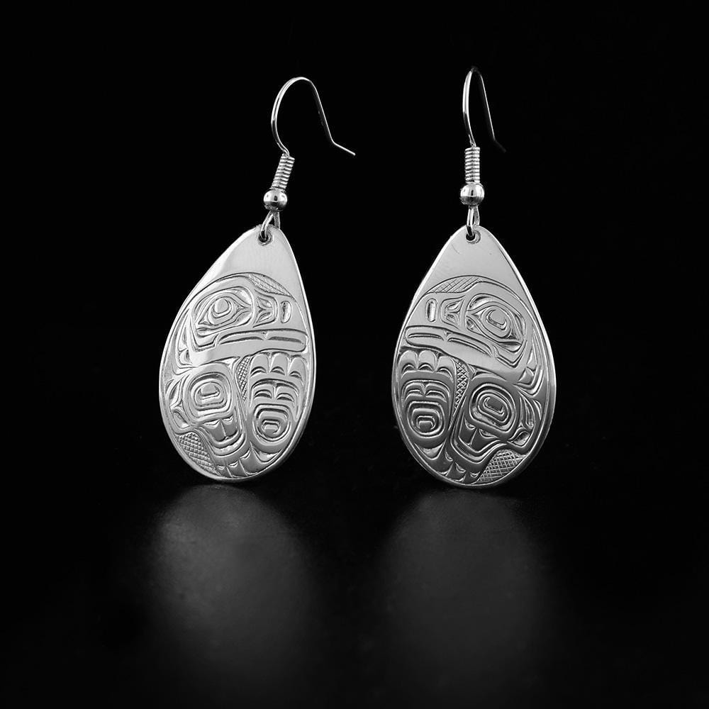 Sterling Silver Teardrop Raven Earrings