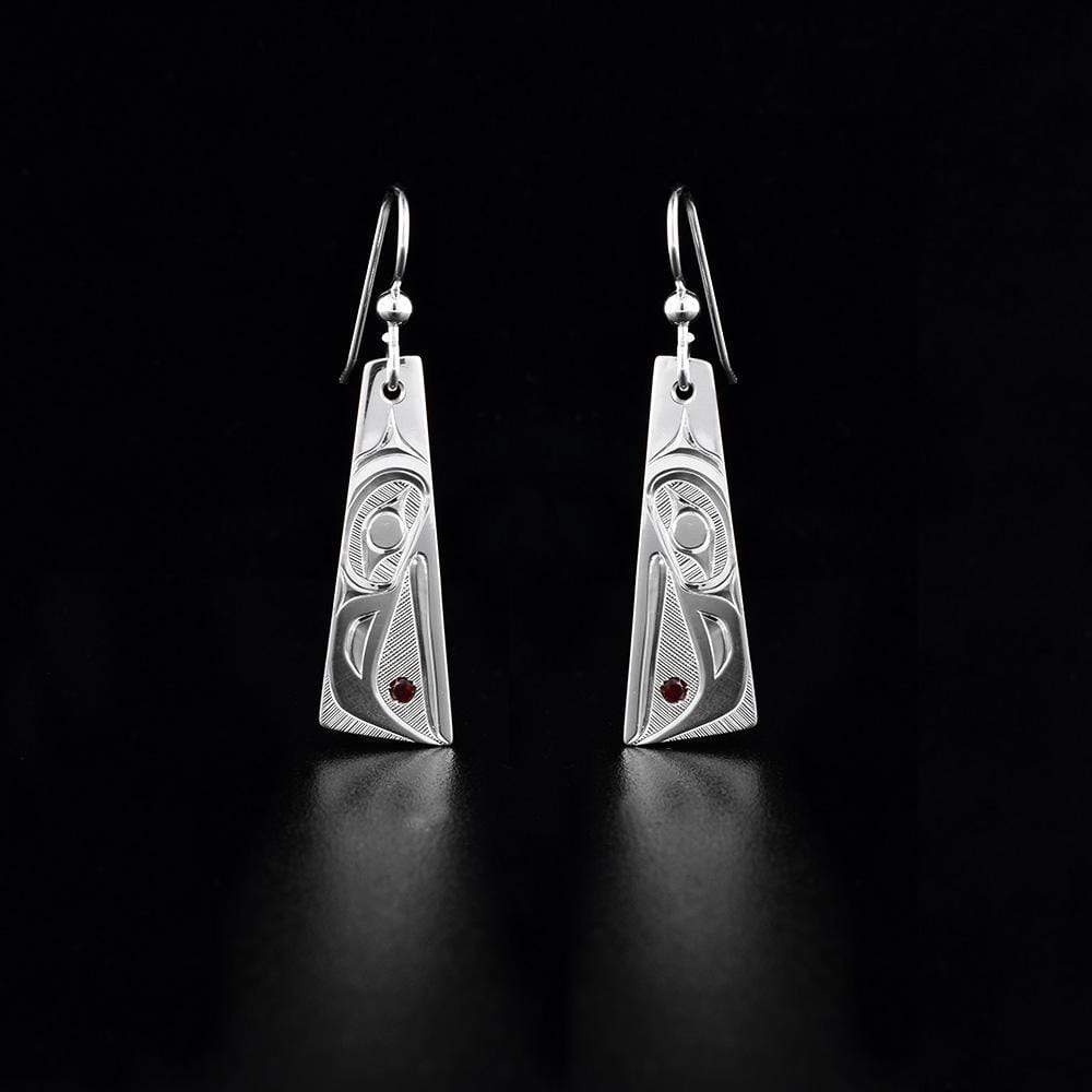 Sterling Silver Tapered Raven Earrings with Garnets
