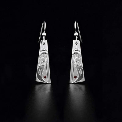 Sterling Silver Tapered Raven Earrings with Garnets