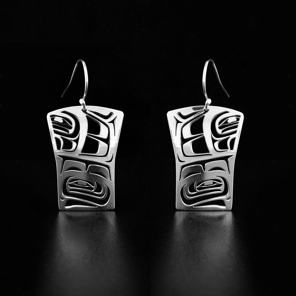 Sterling Silver Raven Box Crest Earrings