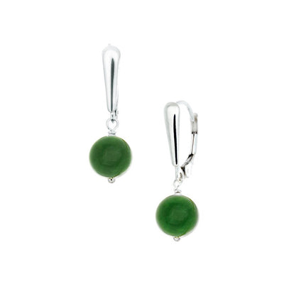 These beautiful earrings are handmade by Pamela Lauz.  The artist has used genuine BC Jade, and sterling silver to make these earrings. These self-securing earrings measure one inch in length.