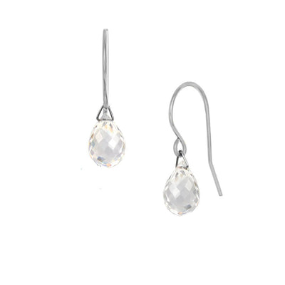 Sterling Silver Rock Crystal Lantern Earrings are hand crafted by artist Pamela Lauz. She has used sterling silver for the hooks and genuine rock crystal.  Each earring measures approximately 1.0" x 0.4" from the top of the hook.