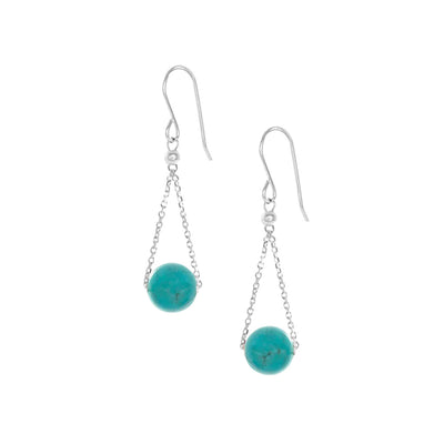 These Sterling Silver Turquoise Chandelier Earrings are hand crafted by artist Pamela Lauz. The earrings are made using sterling silver and genuine turquoise.  Each earring measures 1.55" x 0.4" including the hook.