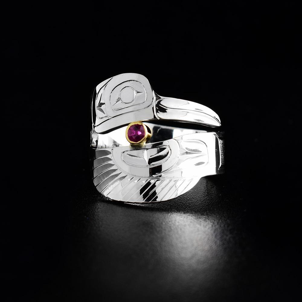 Sterling Silver Hummingbird Wrap ruby ring
