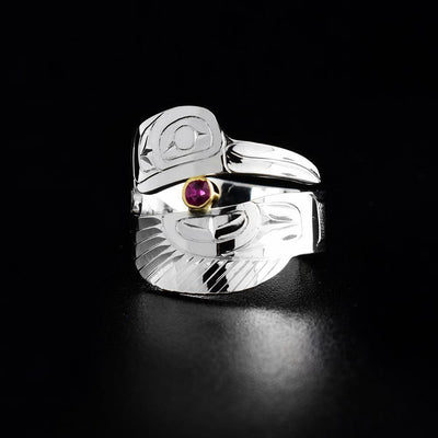 Sterling Silver Hummingbird Wrap Ring with Ruby