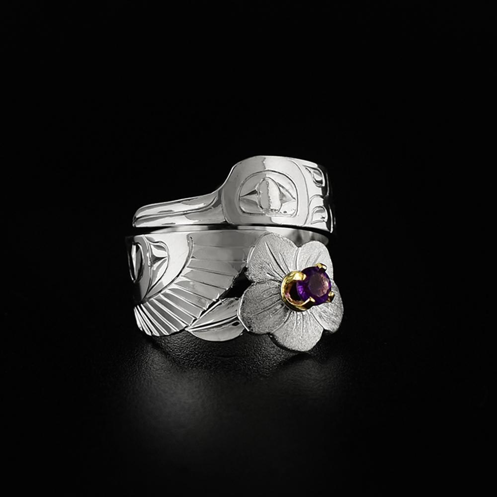 Amethyst and Wild Rose Hummingbird Wrap Ring Wrap Ring