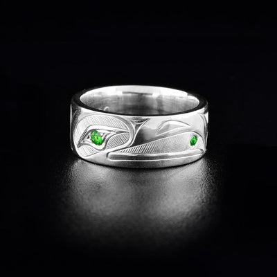 Sterling Silver Raven Ring with Green Topaz