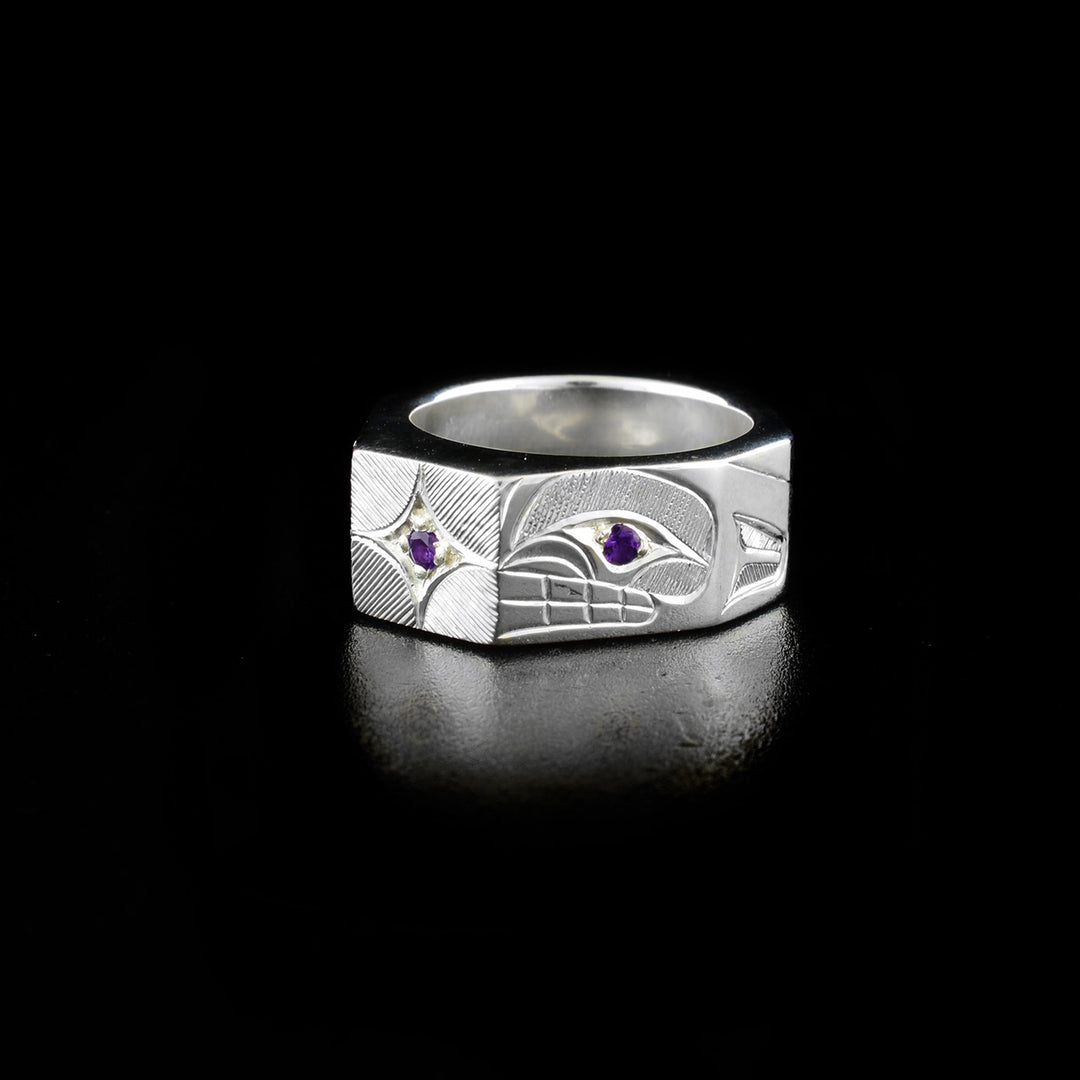 Octagonal Orca Ring with Amethyst - Artina's Jewellery