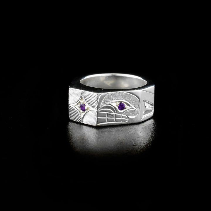 Octagonal Orca Ring with Amethyst - Artina's Jewellery