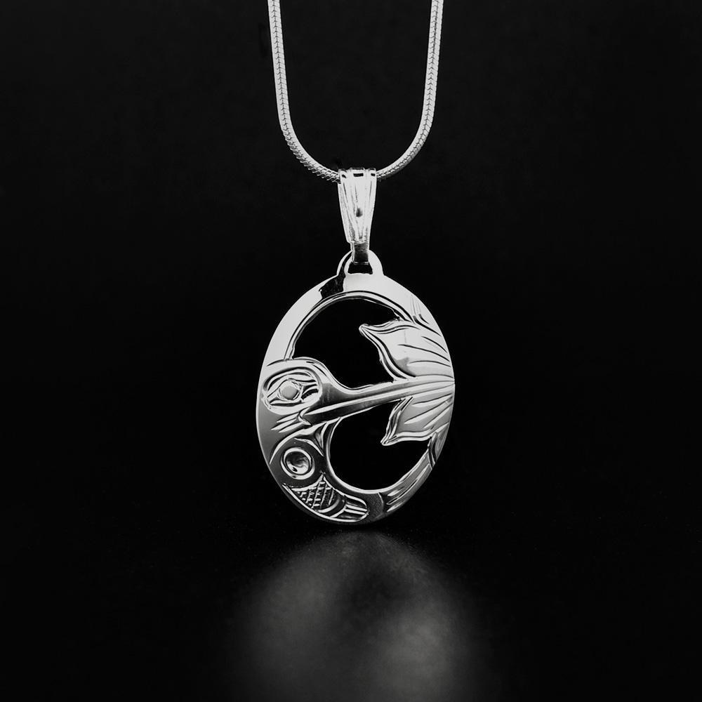 Sterling Silver Oval Hummingbird Pendant