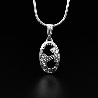 Sterling Silver Small Oval Hummingbird Pendant